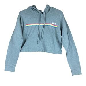 Vans Womens Hoodie Gray Multicolor Striped Cropped Comfy Streetwear Y2K Small